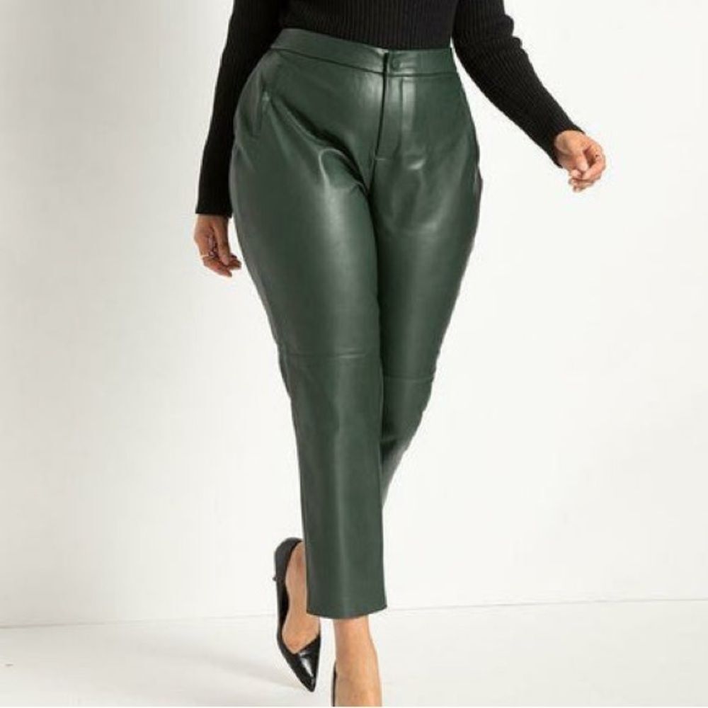 Eloquii Dark Green Faux Leather Cropped Pants